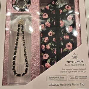 Velvet Caviar Floral Phone Accessories Set - Black and Pink